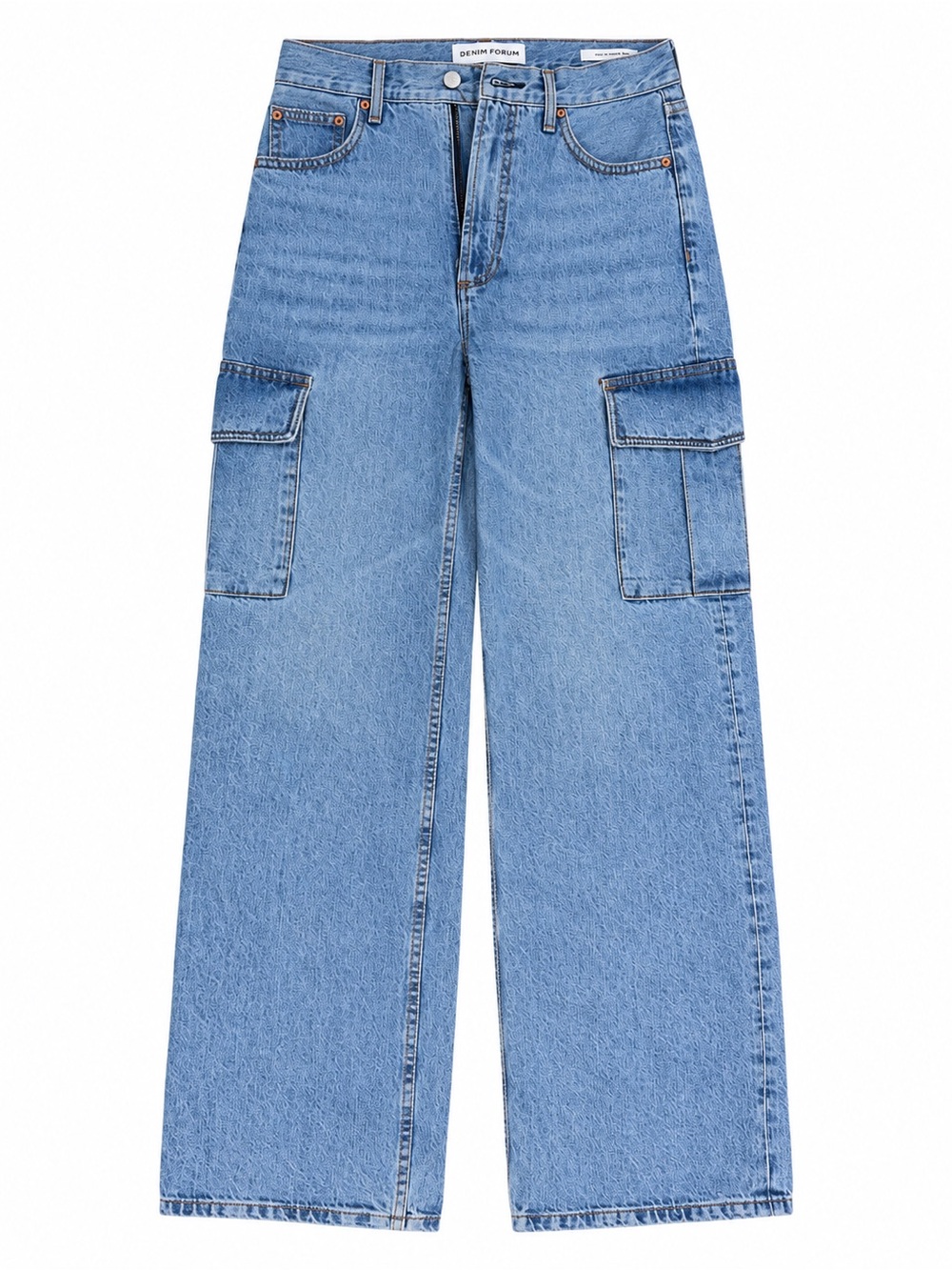 Denim Forum Light Blue Wide-Leg Cargo Jeans